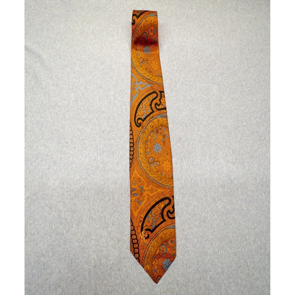 Vintage Bronzini‎ Silk Orange Paisley Neck Tie Office Professional